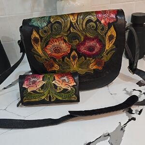 Black and Green Floral Crossbody Bag Set